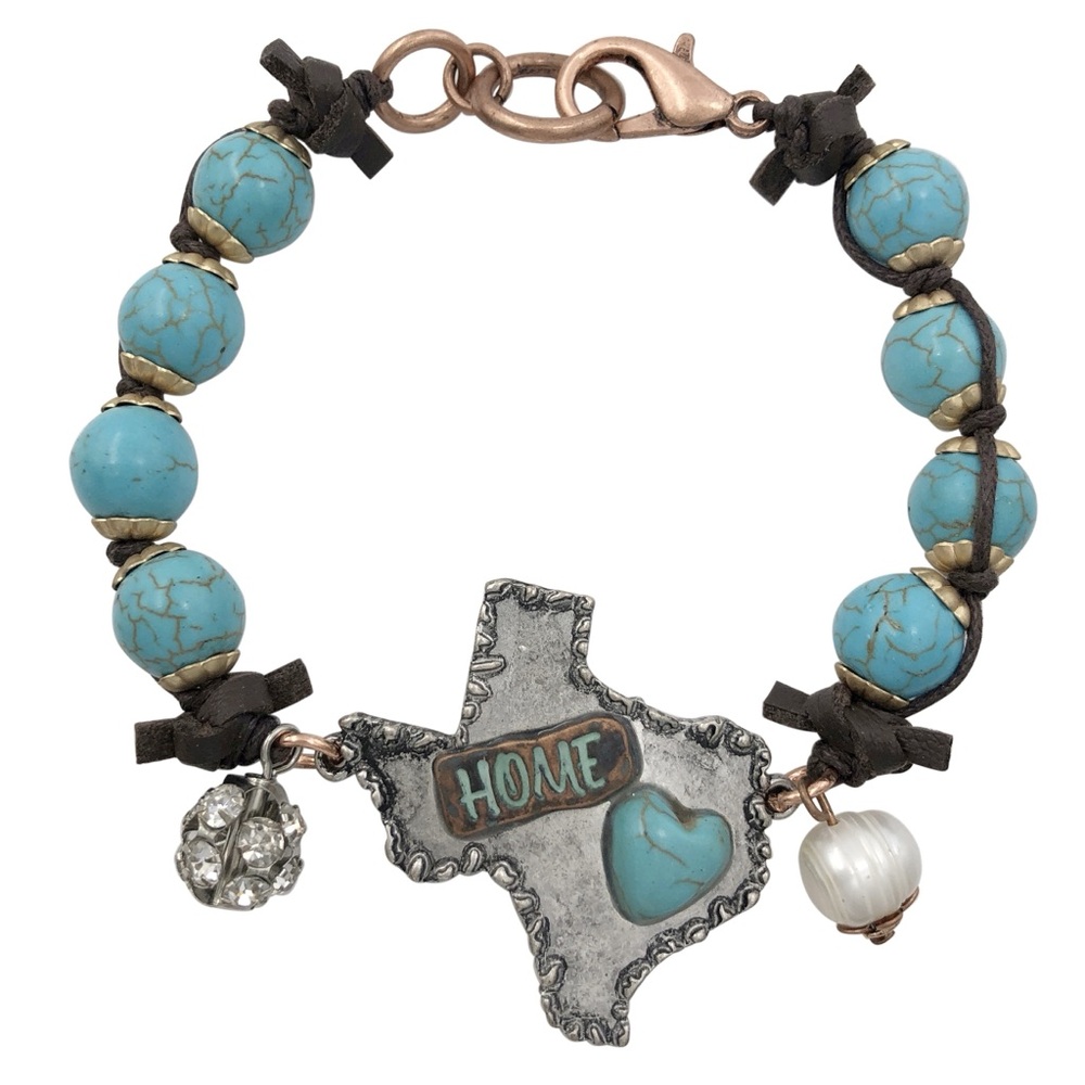 Texas State Shape Turquoise Stone Beaded Clasp Bracelet